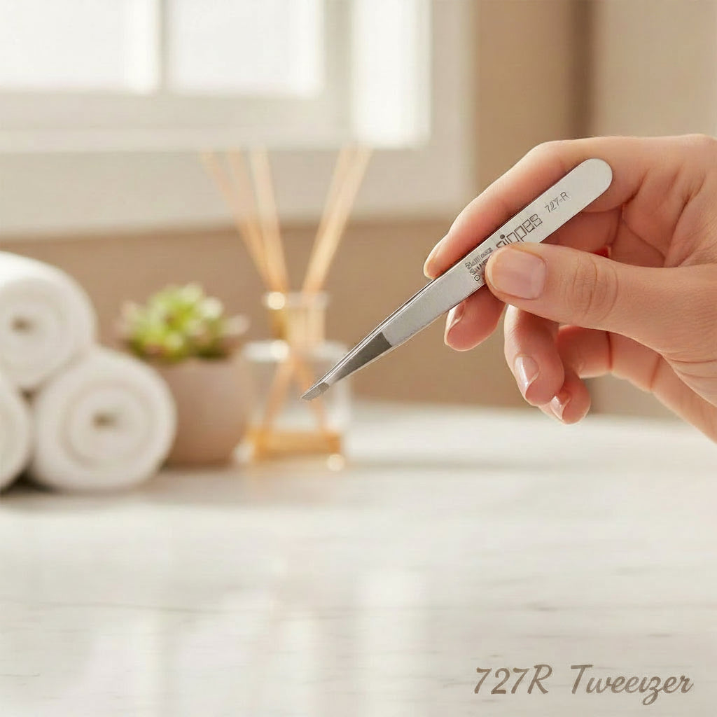 Nippes 727R stainless steel slanted eyebrow tweezers made in Solingen Germany