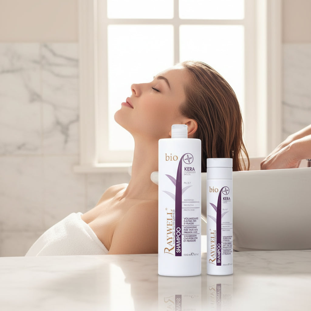 Raywell Bio Kera Volume Shampoo for Fine and Fragile Hair 250ml and 1000ml Professional Keratin Shampoo - available from Tulipa Hair & Beauty Supplies LE5 5LD